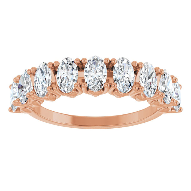 14K Gold Oval Lab-Grown Diamond Eleven-Stone U-Prong Hidden Heart Anniversary Band – 1 1/3–2 1/4 CTW - Rose Gold - view 3