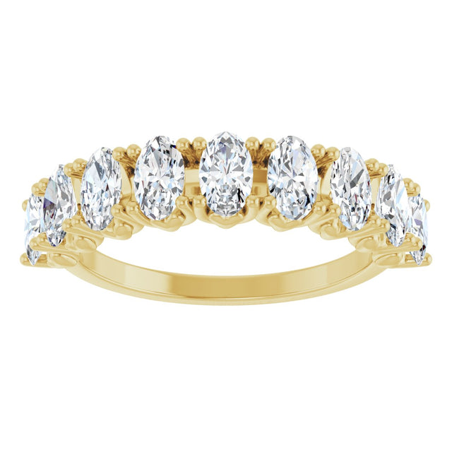 14K Gold Oval Natural Diamond Eleven-Stone U-Prong Hidden Heart Anniversary Band – 1 3/8–2 1/3 CTW - Yellow Gold - view 3