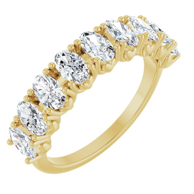 14K Gold Oval Natural Diamond Eleven-Stone U-Prong Hidden Heart Anniversary Band – 1 3/8–2 1/3 CTW - Yellow Gold