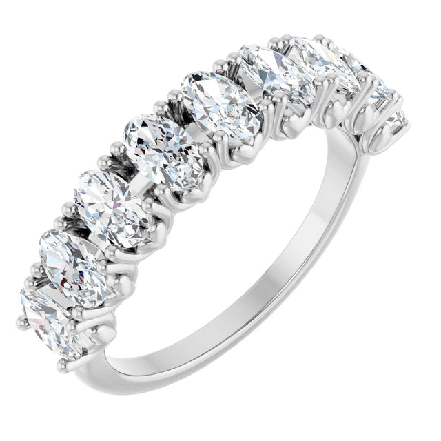 14K Gold Oval Lab-Grown Diamond Eleven-Stone U-Prong Hidden Heart Anniversary Band – 1 1/3–2 1/4 CTW - White Gold