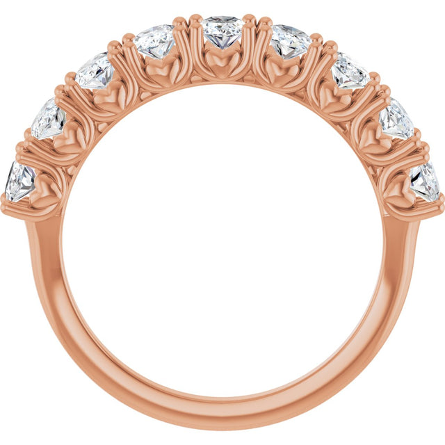 14K Gold Oval Natural Diamond Eleven-Stone U-Prong Hidden Heart Anniversary Band – 1 3/8–2 1/3 CTW - Rose Gold - view 2