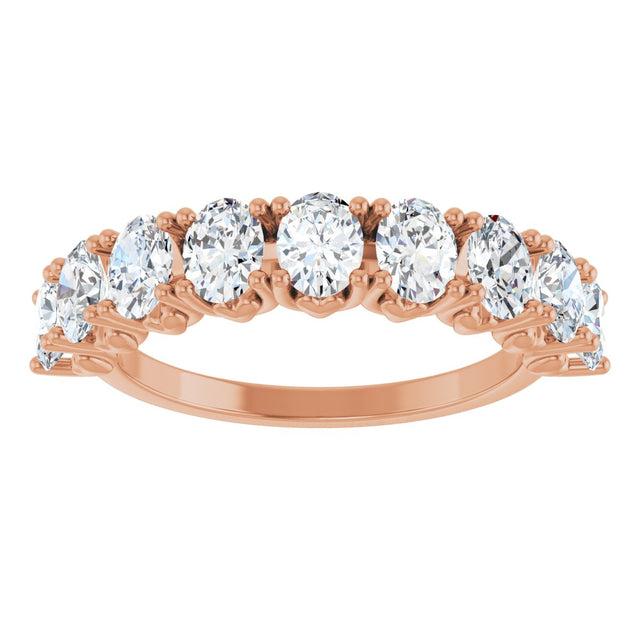 14K Gold Oval Natural Diamond Eleven-Stone U-Prong Hidden Heart Anniversary Band – 1 3/8–2 1/3 CTW - Rose Gold - view 3