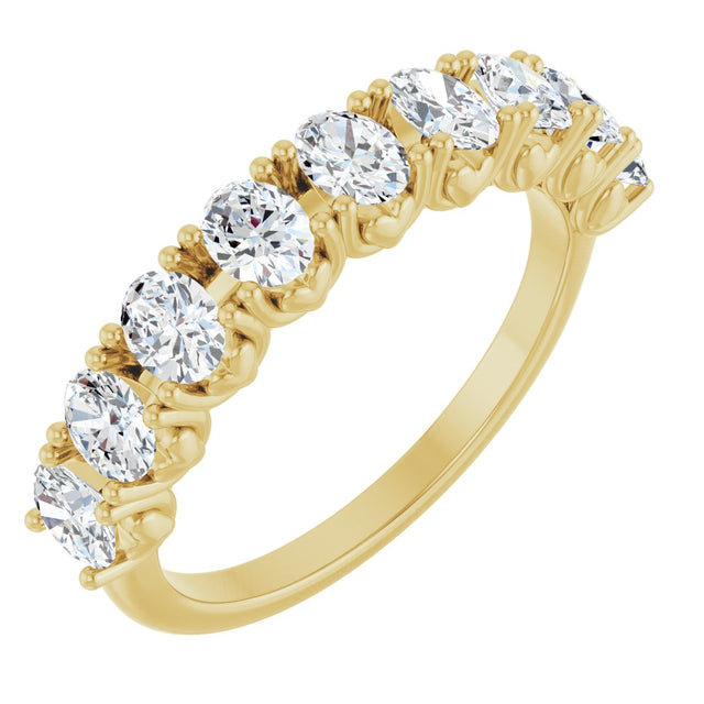14K Gold Oval Natural Diamond Eleven-Stone U-Prong Hidden Heart Anniversary Band – 1 3/8–2 1/3 CTW - Yellow Gold