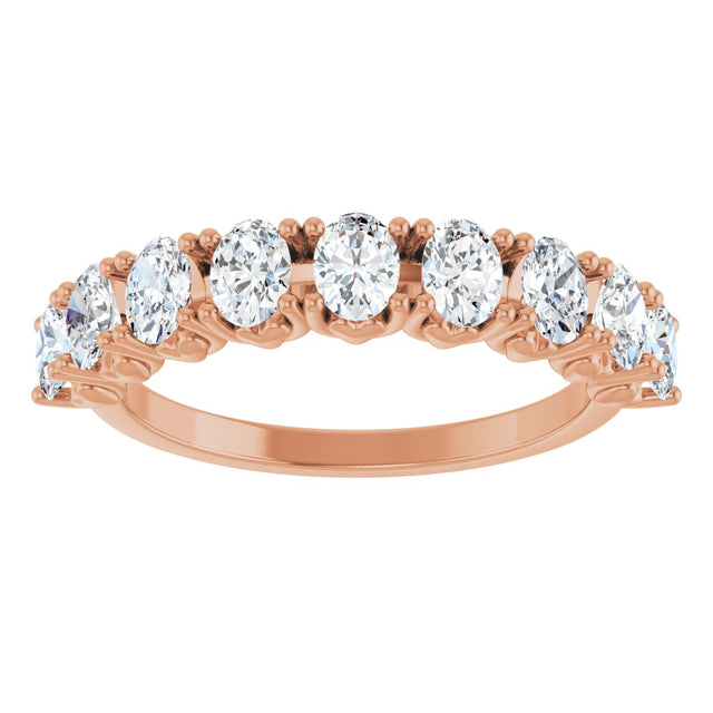 14K Gold Oval Natural Diamond Eleven-Stone U-Prong Hidden Heart Anniversary Band – 1 3/8–2 1/3 CTW - Rose Gold - view 3