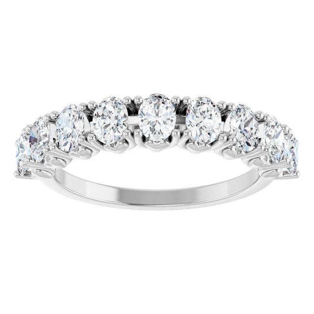 14K Gold Oval Lab-Grown Diamond Eleven-Stone U-Prong Hidden Heart Anniversary Band – 1 1/3–2 1/4 CTW - White Gold - view 3