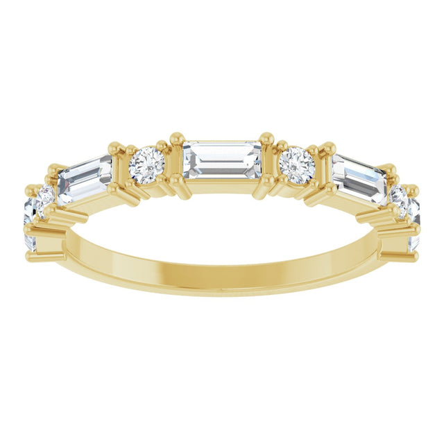 14K Gold Straight Baguette Lab-Grown Diamond Multi-Shape Anniversary Band – 4x2 mm Stones - Yellow Gold - view 3