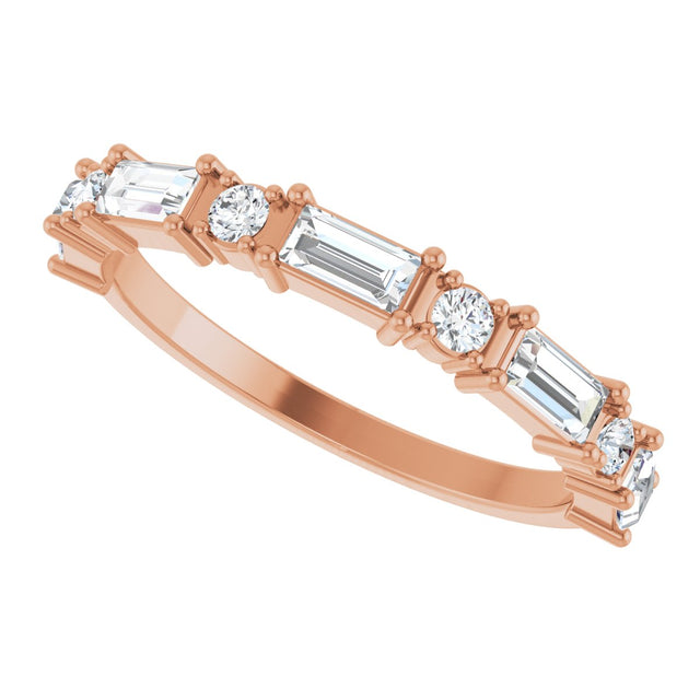 14K Gold Straight Baguette Lab-Grown Diamond Multi-Shape Anniversary Band – 4x2 mm Stones - Rose Gold - view 5