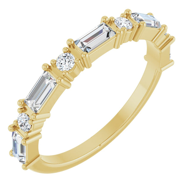 14K Gold Straight Baguette Lab-Grown Diamond Multi-Shape Anniversary Band – 4x2 mm Stones - Yellow Gold