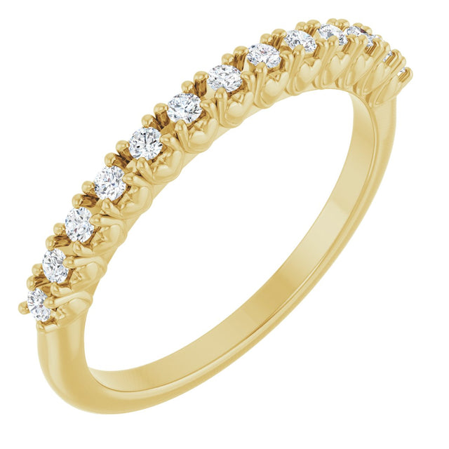14K Gold Round Natural Diamond Eleven-Stone U-Prong Hidden Heart Anniversary Band – .04–1/3 CTW - Yellow Gold