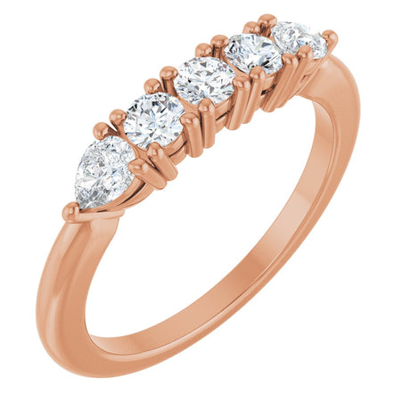 14K Gold Round Natural Diamond Anniversary Band - 3/8-9/10 CTW - Rose Gold