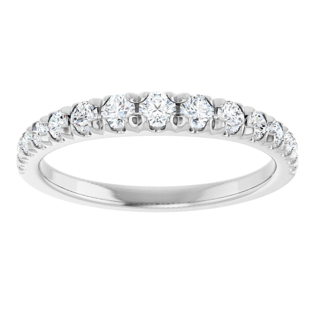 14K Gold Round Lab-Grown Diamond French-Set Graduated Anniversary Band - 3/8-3/4 CTW - White Gold - view 3