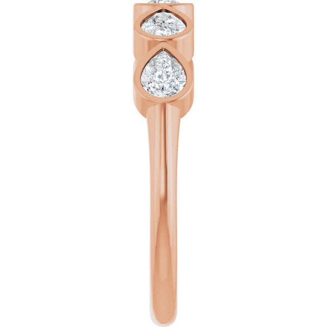 14K Gold Pear Natural Diamond Bezel-Set Five-Stone Anniversary Band - 4x3mm Stones - Rose Gold - view 4
