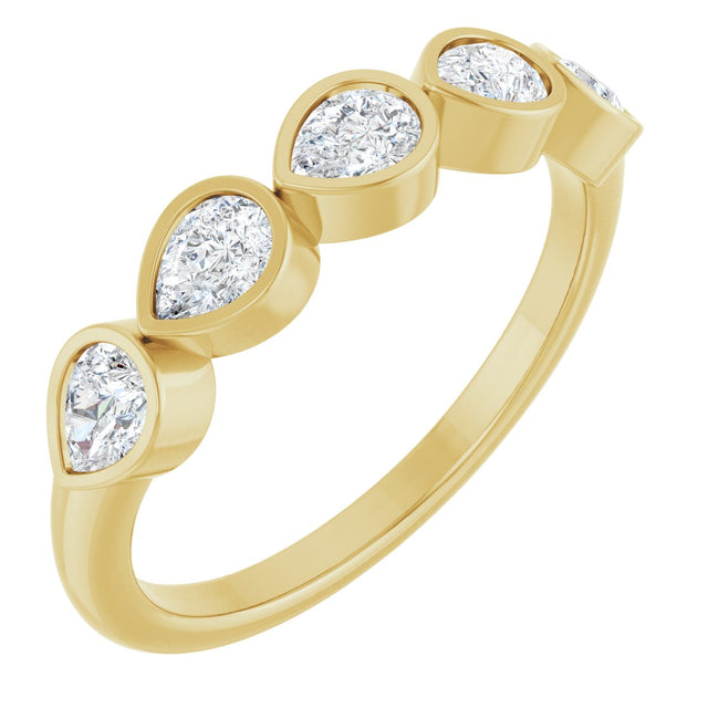 14K Gold Pear Natural Diamond Bezel-Set Five-Stone Anniversary Band - 4x3mm Stones - Yellow Gold