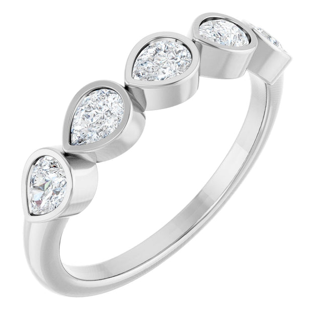 14K Gold Pear Natural Diamond Bezel-Set Five-Stone Anniversary Band - 4x3mm Stones - White Gold
