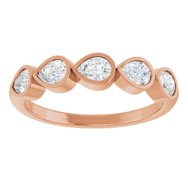 14K Gold Pear Lab-Grown Diamond Bezel-Set Five-Stone Anniversary Band - 4x3mm Stones - Rose Gold - view 3