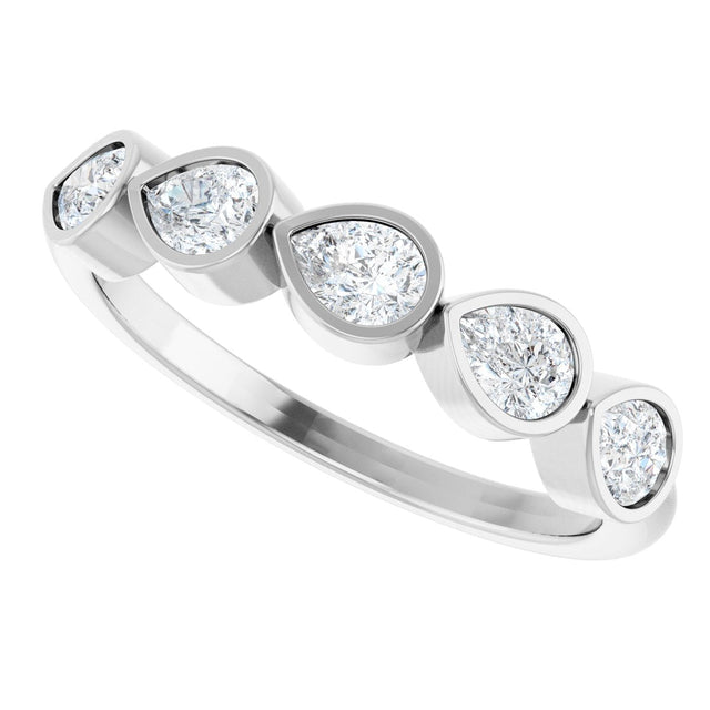 14K Gold Pear Lab-Grown Diamond Bezel-Set Five-Stone Anniversary Band - 4x3mm Stones - White Gold - view 5