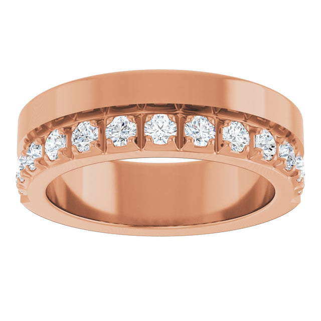 14K Gold Round Lab-Grown Diamond Single Sided Stepped-Edge Anniversary Band – 2.5 mm Stones - Rose Gold - view 3