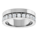 14K Gold Round Natural Diamond Single Sided Stepped-Edge Anniversary Band – 2.5 mm Stones - White Gold - view 3