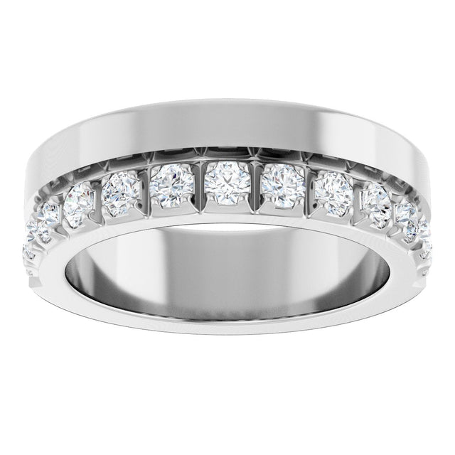 14K Gold Round Natural Diamond Single Sided Stepped-Edge Anniversary Band – 2.5 mm Stones - White Gold - view 3
