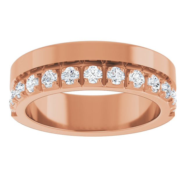14K Gold Round Lab-Grown Diamond Single Sided Stepped-Edge Anniversary Band – 3 mm Stones - Rose Gold - view 3