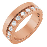 14K Gold Round Lab-Grown Diamond Single Sided Stepped-Edge Anniversary Band – 2.5 mm Stones - Rose Gold