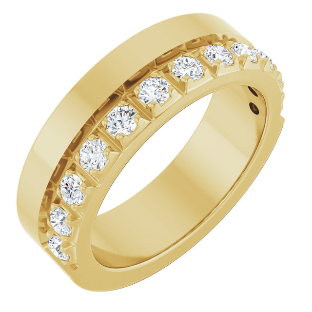 14K Gold Round Lab-Grown Diamond Single Sided Stepped-Edge Anniversary Band – 2.5 mm Stones - Yellow Gold