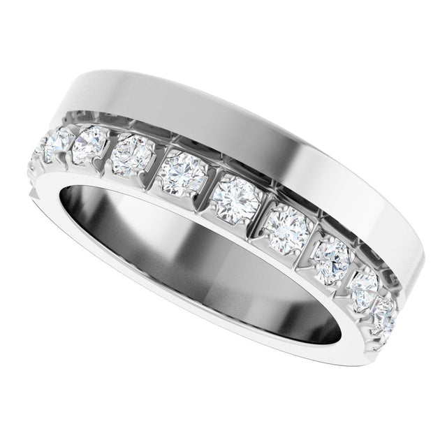 14K Gold Round Natural Diamond Single Sided Stepped-Edge Anniversary Band – 2.5 mm Stones - White Gold - view 5