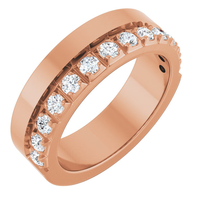 14K Gold Round Lab-Grown Diamond Single Sided Stepped-Edge Anniversary Band – 2.5 mm Stones - Rose Gold