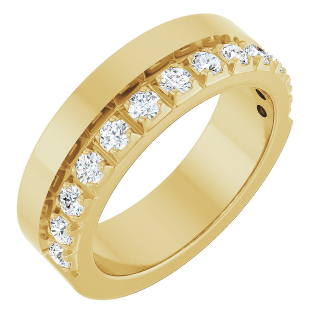 14K Gold Round Lab-Grown Diamond Single Sided Stepped-Edge Anniversary Band – 2.5 mm Stones - Yellow Gold