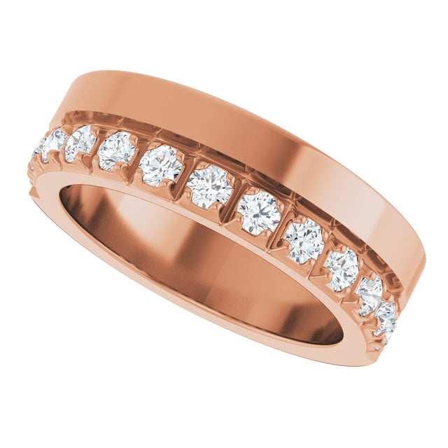14K Gold Round Lab-Grown Diamond Single Sided Stepped-Edge Anniversary Band – 2.5 mm Stones - Rose Gold - view 5