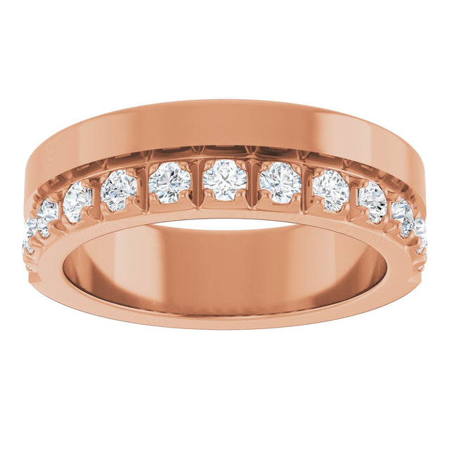 14K Gold Round Lab-Grown Diamond Single Sided Stepped-Edge Anniversary Band – 2.5 mm Stones - Rose Gold - view 3