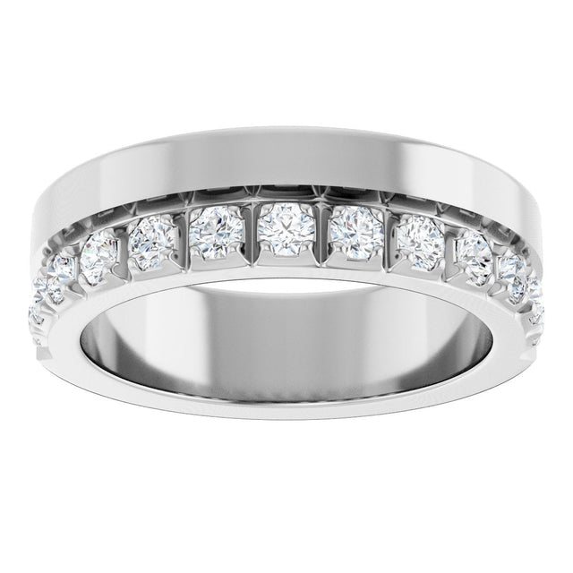 14K Gold Round Natural Diamond Single Sided Stepped-Edge Anniversary Band – 2.5 mm Stones - White Gold - view 3