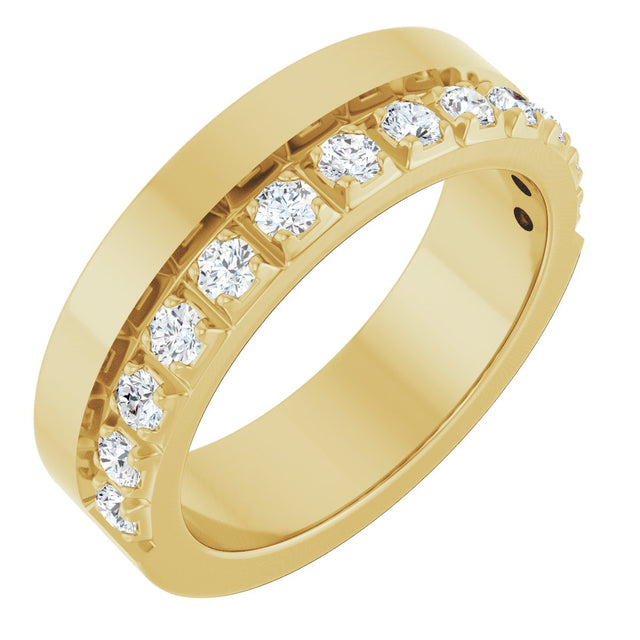 14K Gold Round Lab-Grown Diamond Single Sided Stepped-Edge Anniversary Band – 2.5 mm Stones - Yellow Gold