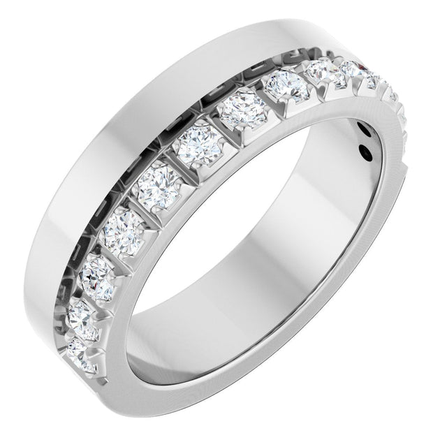 14K Gold Round Lab-Grown Diamond Single Sided Stepped-Edge Anniversary Band – 2.5 mm Stones - White Gold