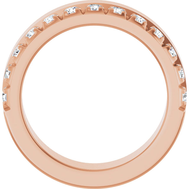 14K Gold Round Natural Diamond Single Sided Stepped-Edge Anniversary Band – 2.5 mm Stones - Rose Gold - view 2