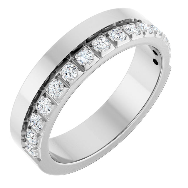14K Gold Round Lab-Grown Diamond Single Sided Stepped-Edge Anniversary Band – 2.5 mm Stones - White Gold