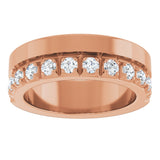 14K Gold Round Lab-Grown Diamond Single Sided Stepped-Edge Anniversary Band – 2.5 mm Stones - Rose Gold - view 3