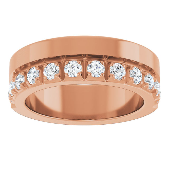 14K Gold Round Lab-Grown Diamond Single Sided Stepped-Edge Anniversary Band – 2.5 mm Stones - Rose Gold - view 3