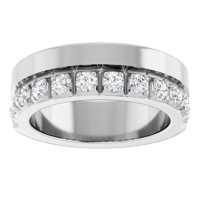 14K Gold Round Lab-Grown Diamond Single Sided Stepped-Edge Anniversary Band – 2.5 mm Stones - White Gold - view 3