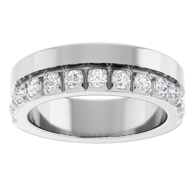 14K Gold Round Lab-Grown Diamond Single Sided Stepped-Edge Anniversary Band – 2.5 mm Stones - White Gold - view 3