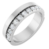 14K Gold Round Natural Diamond Single Sided Stepped-Edge Anniversary Band – 3 mm Stones - White Gold
