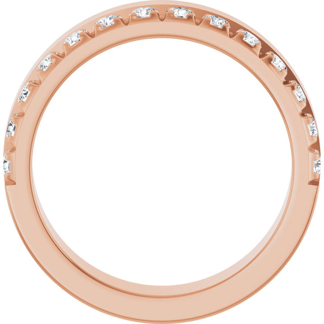 14K Gold Round Lab-Grown Diamond Single Sided Stepped-Edge Anniversary Band – 3 mm Stones - Rose Gold - view 2