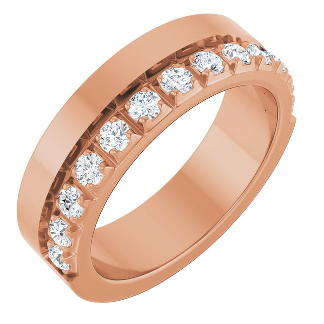 14K Gold Round Lab-Grown Diamond Single Sided Stepped-Edge Anniversary Band – 3 mm Stones - Rose Gold