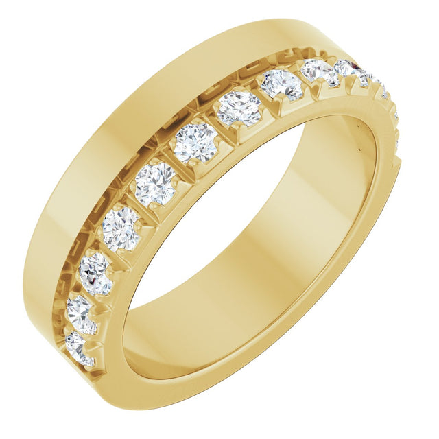 14K Gold Round Natural Diamond Single Sided Stepped-Edge Anniversary Band – 3 mm Stones - Yellow Gold