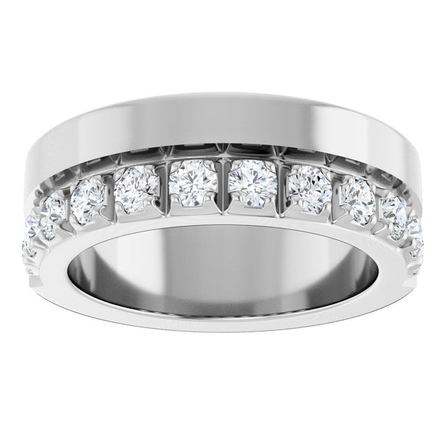 14K Gold Round Lab-Grown Diamond Single Sided Stepped-Edge Anniversary Band – 2.5 mm Stones - White Gold - view 3