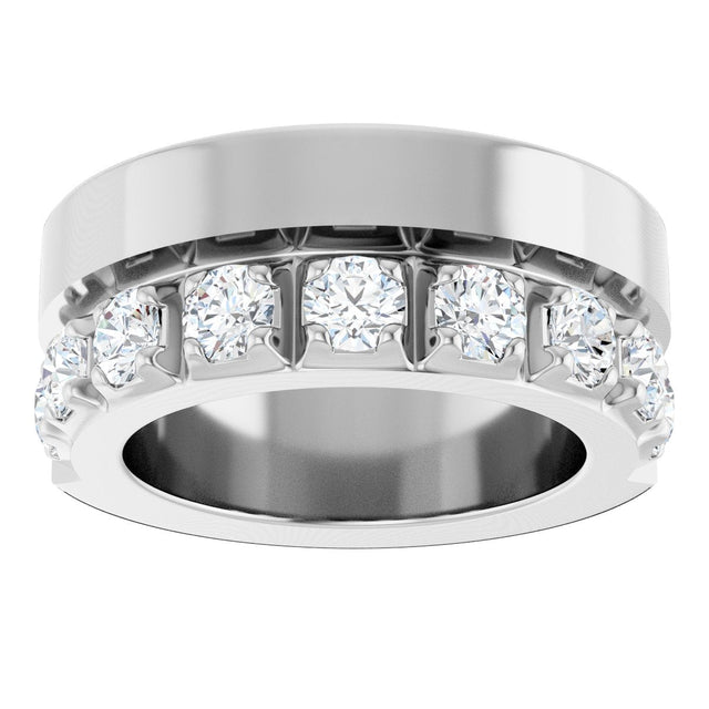 14K Gold Round Natural Diamond Single Sided Stepped-Edge Anniversary Band – 3 mm Stones - White Gold - view 3