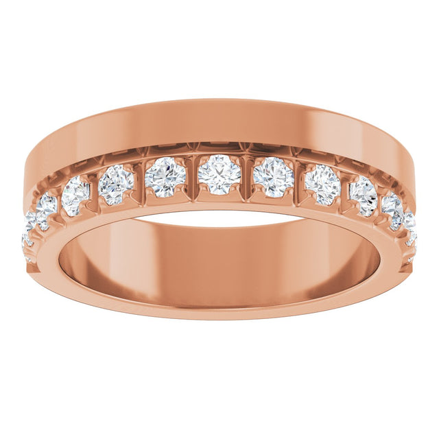 14K Gold Round Lab-Grown Diamond Single Sided Stepped-Edge Anniversary Band – 3 mm Stones - Rose Gold - view 3