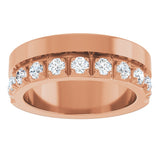14K Gold Round Natural Diamond Single Sided Stepped-Edge Anniversary Band – 3 mm Stones - Rose Gold - view 3