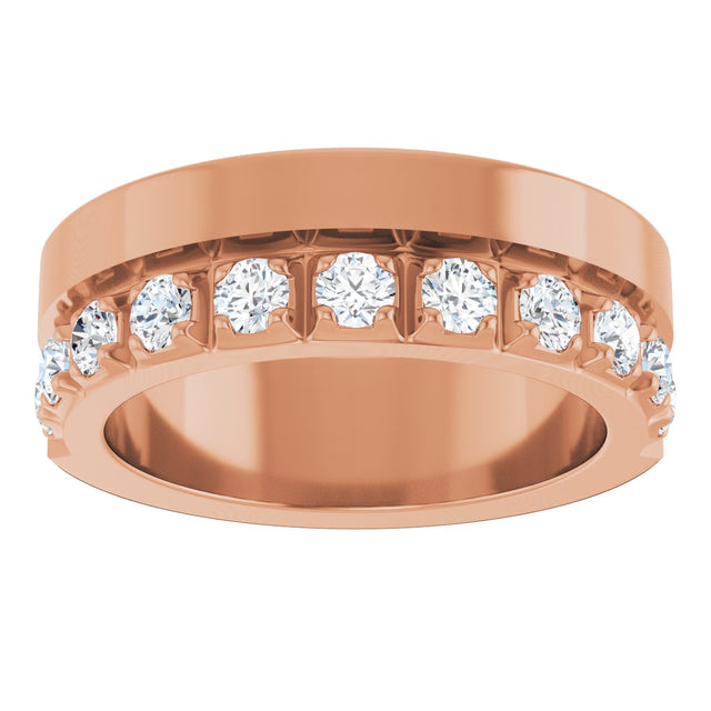 14K Gold Round Lab-Grown Diamond Single Sided Stepped-Edge Anniversary Band – 3 mm Stones - Rose Gold - view 3