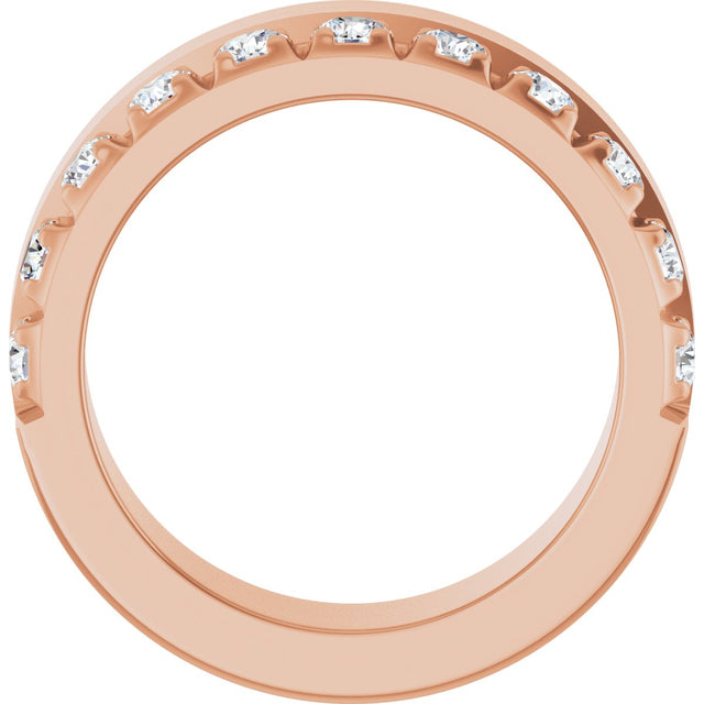14K Gold Round Lab-Grown Diamond Single Sided Stepped-Edge Anniversary Band – 3 mm Stones - Rose Gold - view 2